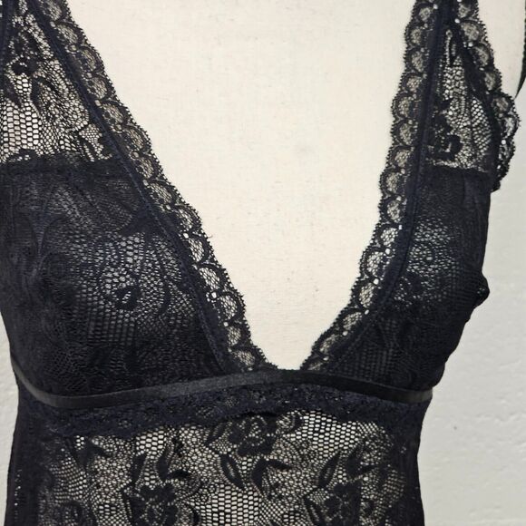 Vintage 90s Sexy Lingerie Nightgown Size Large Black Sheer Lace Slip Top Dress - Picture 2 of 6